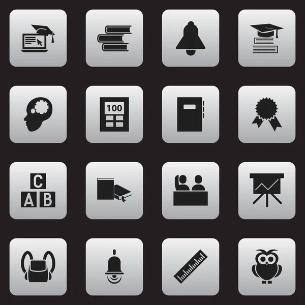 Conjunto de 16 iconos educativos editables. Incluye símbolos como medallón de la victoria, mochila, educación y más. Puede ser utilizado para el diseño de la tela, móvil, interfaz de usuario e infografía . — Archivo Imágenes Vectoriales