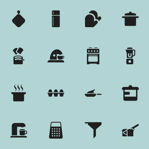 Set de 16 iconos de cocina editables. Incluye símbolos tales como guante de cocina, utensilio, rebanada de pan y más. Puede ser utilizado para el diseño de la tela, móvil, interfaz de usuario e infografía . — Vector de stock