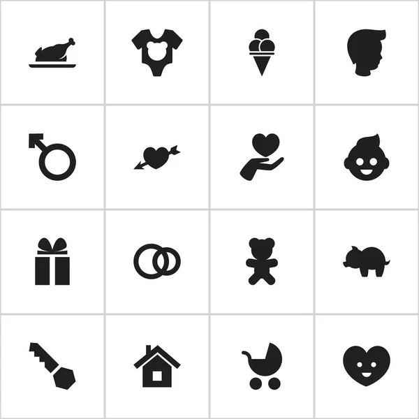 Set di 16 icone modificabili. Include simboli come amore, Moneybox, giocattolo e altro ancora. Può essere utilizzato per la progettazione web, mobile, UI e infografica . — Vettoriale Stock