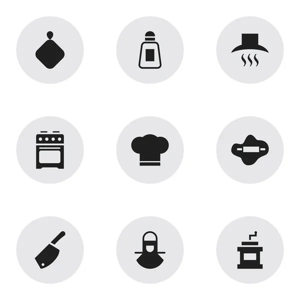 Set di 9 icone di cucina modificabili. Include simboli come smerigliatrice Mocha, Rocker Blade, Pot-Holder e altro ancora. Può essere utilizzato per la progettazione web, mobile, UI e infografica . — Vettoriale Stock