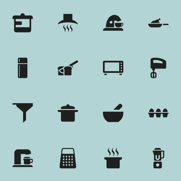 Set Of 16 Editable Food Icons. Includes Symbols Such As Egg Carton, Cookware, Soup Pot And More. Can Be Used For Web, Mobile, UI And Infographic Design. — Stock Vector