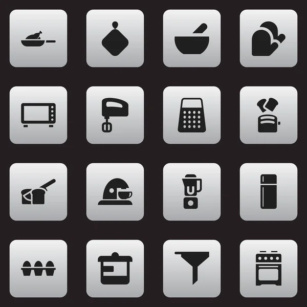 Set di 16 icone di cucina modificabili. Include simboli come scatola di uova, trituratore, agitatore e altro ancora. Può essere utilizzato per la progettazione web, mobile, UI e infografica . — Vettoriale Stock