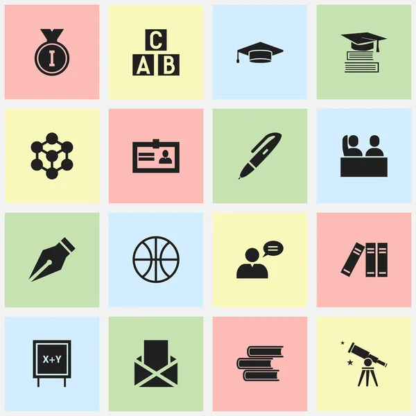 Conjunto de 16 iconos de graduación editables. Incluye símbolos tales como graduado, certificación, pizarra y más. Puede ser utilizado para el diseño de la tela, móvil, interfaz de usuario e infografía . — Archivo Imágenes Vectoriales