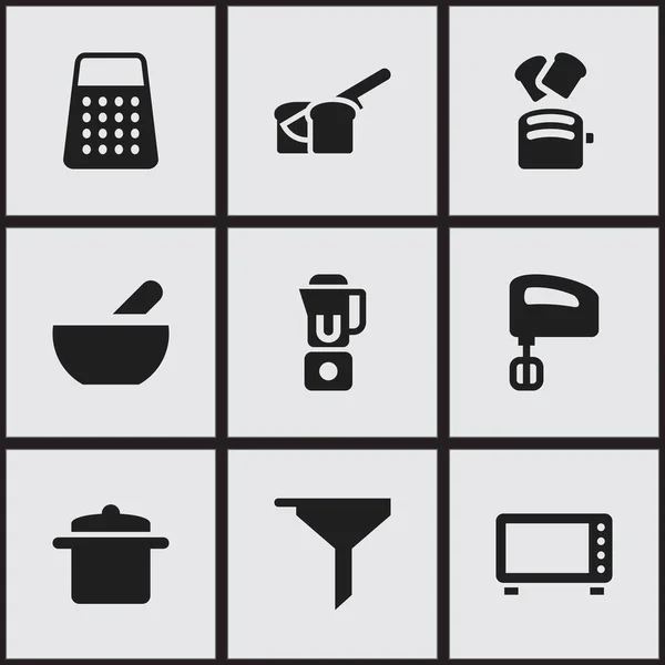 Conjunto de 9 Ícones editáveis Cook. Inclui símbolos como panelas, sopa, triturador e muito mais. Pode ser usado para Web, Mobile, UI e design infográfico . —  Vetores de Stock