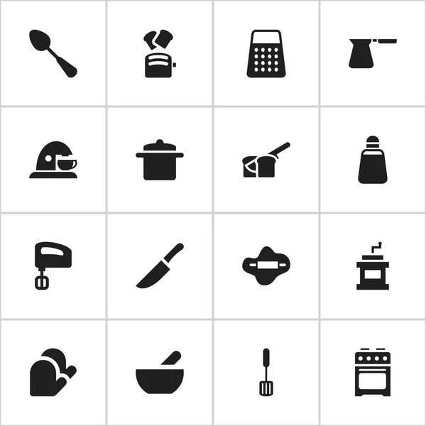 Набор из 16 редактируемых пищевых икон. Includes Symbols such as Cup, Knife, Shredder and More. Can be used for Web, Mobile, UI and Infographic Design . — стоковый вектор
