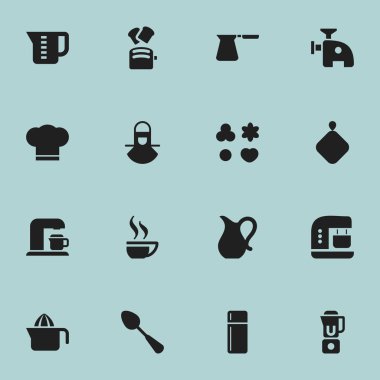 16 düzenlenebilir pişirme simgeler kümesi. Gibi semboller içeren Mensural, sürahi, kurabiye ve daha fazlası. Web, mobil, UI ve Infographic tasarımı için kullanılabilir.