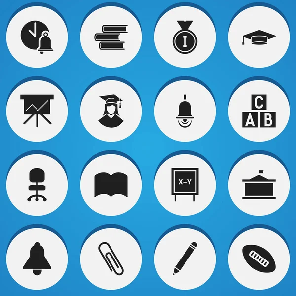 Conjunto de 16 iconos escolares editables. Incluye símbolos tales como graduado, biblioteca, lápiz y más. Puede ser utilizado para el diseño de la tela, móvil, interfaz de usuario e infografía . — Archivo Imágenes Vectoriales