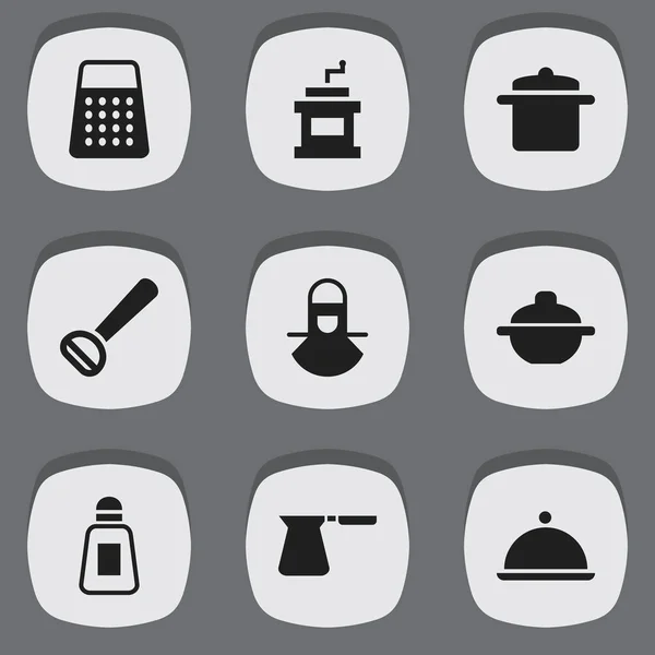 Set de 9 iconos de comidas editables. Incluye símbolos como la amoladora Mocha, la cafetera, la trituradora y más. Puede ser utilizado para el diseño de la tela, móvil, interfaz de usuario e infografía . — Vector de stock