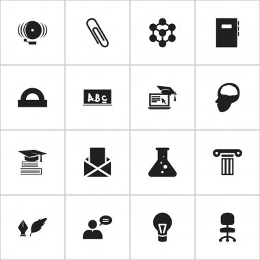 16 düzenlenebilir mezuniyet simgeler kümesi. Elyaf, iş koltuk, eğitim ve daha fazlası gibi simgeler içerir. Web, mobil, UI ve Infographic tasarımı için kullanılabilir.