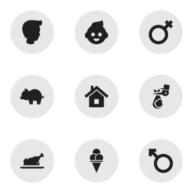 9 düzenlenebilir aile simgeler kümesi. Fried Chicken, adam amblemi, Bebek ve daha fazlası gibi simgeler içerir. Web, mobil, UI ve Infographic tasarımı için kullanılabilir.
