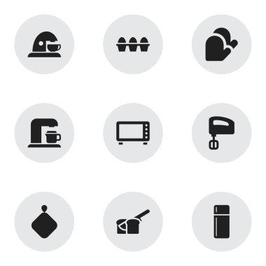 9 düzenlenebilir gıda simgeler kümesi. Fırın, buzdolabı, fırın ve daha fazlası gibi simgeler içerir. Web, mobil, UI ve Infographic tasarımı için kullanılabilir.