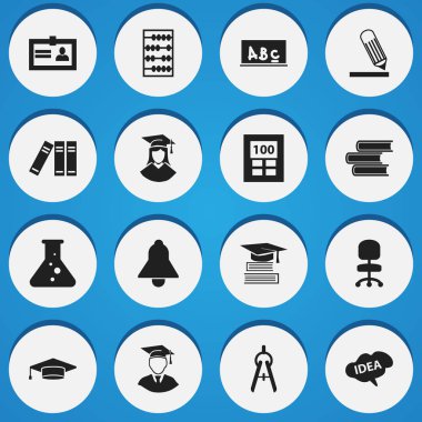 16 düzenlenebilir Üniversitesi simgeler kümesi. Yazma, kimya, zihin ve daha fazlası gibi simgeler içerir. Web, mobil, UI ve Infographic tasarımı için kullanılabilir.