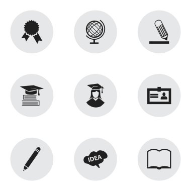 9 düzenlenebilir bilim simgeler kümesi. Mezun erkek, zihin, kalem ve daha fazlası gibi simgeler içerir. Web, mobil, UI ve Infographic tasarımı için kullanılabilir.