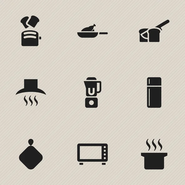 Set Of 9 Editable Meal Icons. Includes Symbols Such As Bakery, Oven, Refrigerator And More. Can Be Used For Web, Mobile, UI And Infographic Design. — Stock Vector