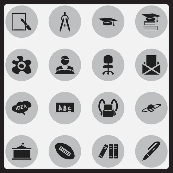 Set de 16 iconos editables de la universidad. Incluye símbolos tales como sobre, papel de notas, univercidad y más. Puede ser utilizado para el diseño de la tela, móvil, interfaz de usuario e infografía . — Archivo Imágenes Vectoriales