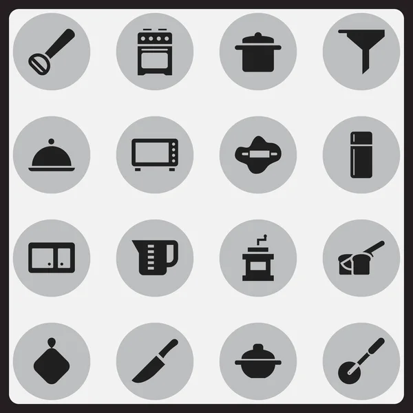 Conjunto de 16 iconos de cocina editables. Incluye símbolos tales como cacerola, Husker, aparador y más. Puede ser utilizado para el diseño de la tela, móvil, interfaz de usuario e infografía . — Archivo Imágenes Vectoriales