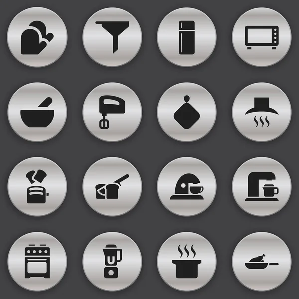 Set de 16 iconos de cocina editables. Incluye símbolos tales como taza, mezclador de mano, filtrado. Puede ser utilizado para el diseño de la tela, móvil, interfaz de usuario e infografía . — Vector de stock