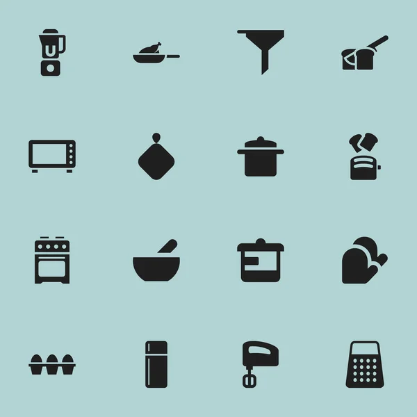 Набір з 16 редаговані Кука іконок. Включає в себе символи, такі як посуд, піч, яйці картону та багато іншого. Може використовуватися для веб, мобільні, призначеного для користувача інтерфейсу і інфографіки дизайн. — стоковий вектор