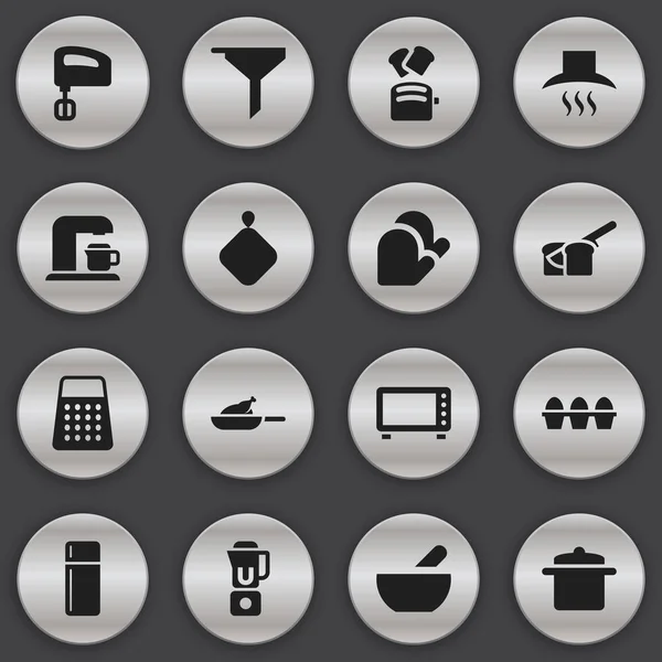 Conjunto de 16 ícones de cozinha editáveis. Inclui símbolos como triturador, filtragem, caixa de ovo e muito mais. Pode ser usado para Web, Mobile, UI e design infográfico . —  Vetores de Stock