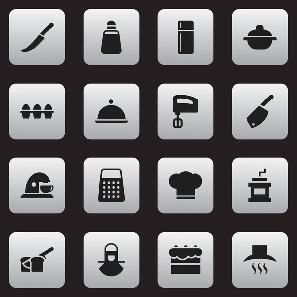 Ensemble de 16 icônes alimentaires modifiables. Comprend des symboles tels que broyeur de moka, broyeur, hotte de cuisine et plus encore. Peut être utilisé pour le Web, mobile, interface utilisateur et infographie . — Image vectorielle