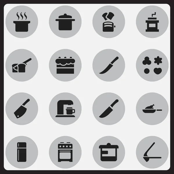 Conjunto de 16 ícones alimentares editáveis. Inclui símbolos como Mocha Grinder, Shortcake, sopa Pot e muito mais. Pode ser usado para Web, Mobile, UI e design infográfico . —  Vetores de Stock