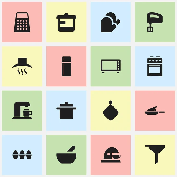 Set von 16 editierbaren Koch-Symbolen. beinhaltet Symbole wie Suppe, Filterung, Tasse und mehr. kann für Web-, Mobil-, UI- und Infografik-Design verwendet werden. — Stockvektor
