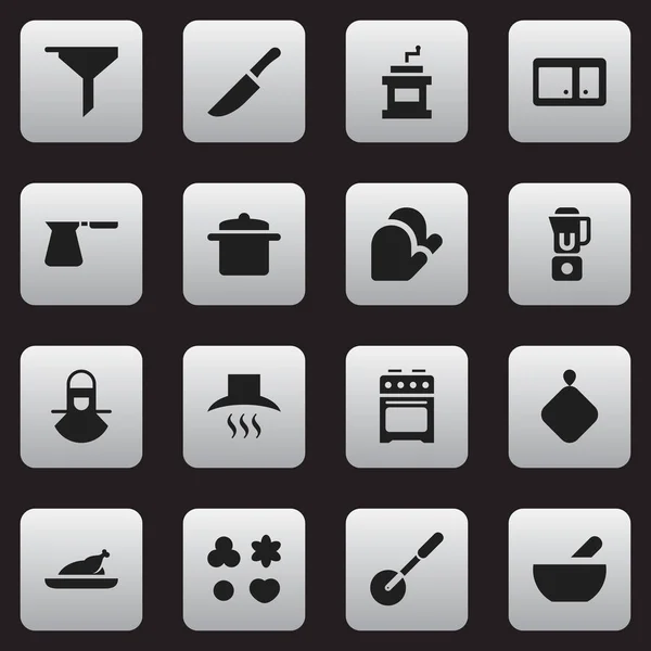 Set von 16 editierbaren Kochsymbolen. enthält Symbole wie Dunstabzugshaube, Suppe, Küchenhandschuh und mehr. kann für Web-, Mobil-, UI- und Infografik-Design verwendet werden. — Stockvektor