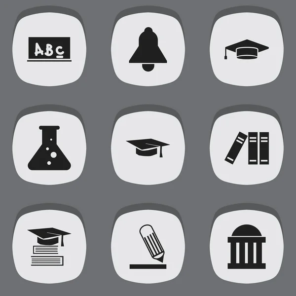 Set de 9 iconos editables de la universidad. Incluye símbolos como la educación, la junta escolar, la estantería y más. Puede ser utilizado para el diseño de la tela, móvil, interfaz de usuario e infografía . — Archivo Imágenes Vectoriales