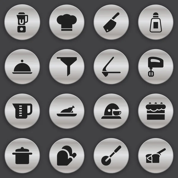 Set di 16 icone alimentari modificabili. Include simboli come frantoio, miscelatore a mano, Backsword. Può essere utilizzato per la progettazione web, mobile, UI e infografica . — Vettoriale Stock