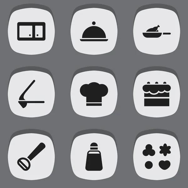 9 可编辑食物图标集。包括如破碎机、 厨师帽、 辣椒粉和更多的符号。可用于 Web、 移动、 Ui 和数据图表设计. — 图库矢量图片