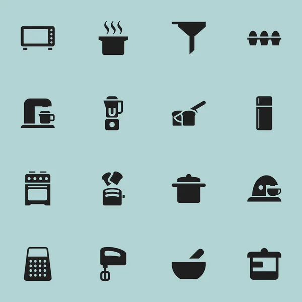 Conjunto de 16 ícones de refeição editáveis. Inclui símbolos como utensílio, padaria, triturador e muito mais. Pode ser usado para Web, Mobile, UI e design infográfico . — Vetor de Stock