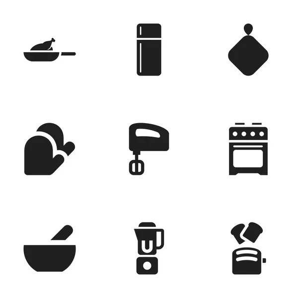 Set de 9 iconos de cocina editables. Incluye símbolos como sopa, refrigerador, parrilla y más. Puede ser utilizado para el diseño de la tela, móvil, interfaz de usuario e infografía . — Archivo Imágenes Vectoriales