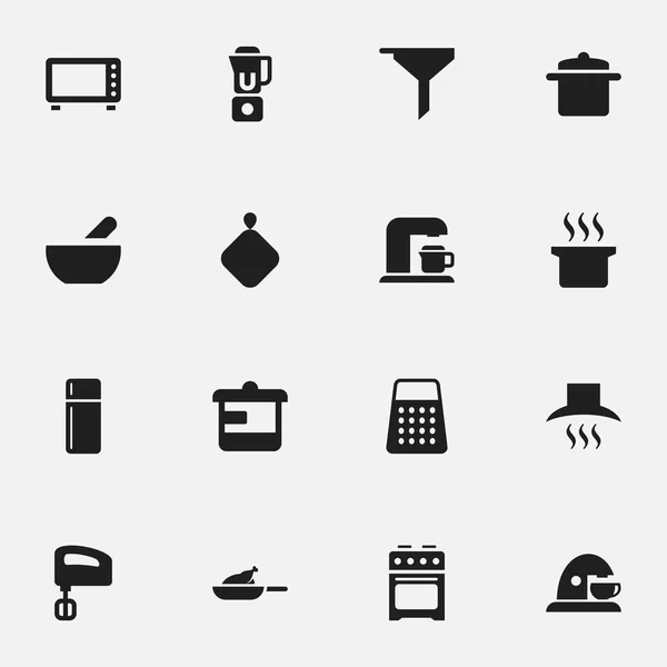 Set van 16 bewerkbare koken iconen. Bevat symbolen zoals pannenlap, soep, roerwerk en meer. Kan worden gebruikt voor Web, Mobile, Ui en Infographic Design. — Stockvector