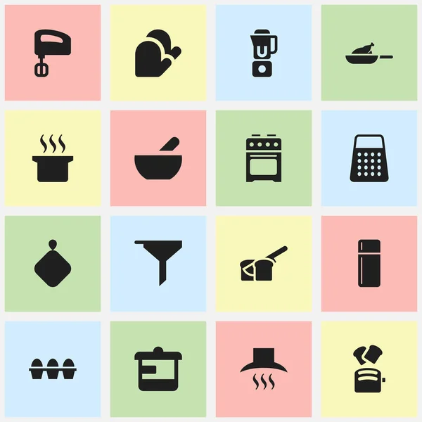 Set Of 16 Editable Cook Icons. Includes Symbols Such As Stove, Egg Carton, Refrigerator And More. Can Be Used For Web, Mobile, UI And Infographic Design. — Stock Vector
