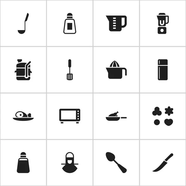 Set Of 16 Editable Cook Icons. Includes Symbols Such As Oven, Shortcake, Tablespoon And More. Can Be Used For Web, Mobile, UI And Infographic Design. — Stock Vector