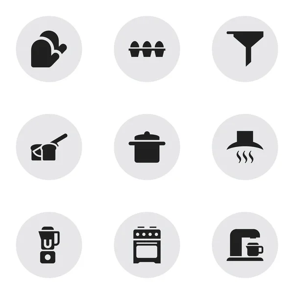Conjunto de 9 iconos de alimentos editables. Incluye símbolos como estufa, panadería, guante de cocina y más. Puede ser utilizado para el diseño de la tela, móvil, interfaz de usuario e infografía . — Vector de stock