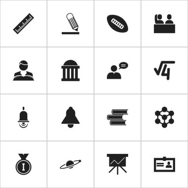 16 düzenlenebilir bilim simgeler kümesi. Kütüphane, ilk yer, Oval Ball ve daha fazlası gibi simgeler içerir. Web, mobil, UI ve Infographic tasarımı için kullanılabilir.