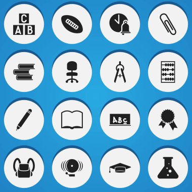 16 düzenlenebilir mezuniyet simgeler kümesi. Elyaf, Oval topu, matematik aracı ve daha fazlası gibi simgeler içerir. Web, mobil, UI ve Infographic tasarımı için kullanılabilir.