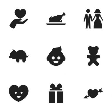 9 düzenlenebilir Kin simgeler kümesi. Oyuncak, Bebek, kalp ve daha fazlası gibi simgeler içerir. Web, mobil, UI ve Infographic tasarımı için kullanılabilir.