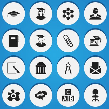 16 düzenlenebilir okul simgeler kümesi. Mezunu, alfabe küp ve zımba gibi simgeler içerir. Web, mobil, UI ve Infographic tasarımı için kullanılabilir.