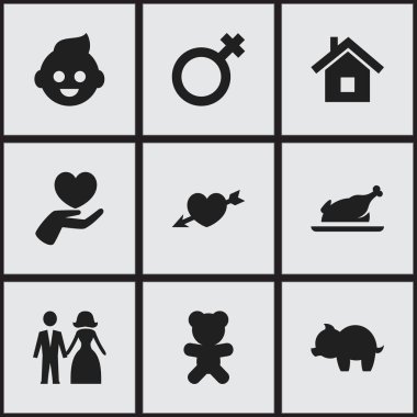 9 düzenlenebilir aile simgeler kümesi. Ev, servet, evli ve daha fazlası gibi simgeler içerir. Web, mobil, UI ve Infographic tasarımı için kullanılabilir.