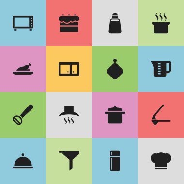 16 düzenlenebilir gıda simgeler kümesi. Mensural, büfe, Çorba kazanı ve daha fazlası gibi simgeler içerir. Web, mobil, UI ve Infographic tasarımı için kullanılabilir.
