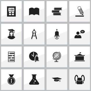 16 düzenlenebilir mezuniyet simgeler kümesi. Çantanı gibi simgeler mezun erkek, okul zili ve daha fazlasını içerir. Web, mobil, UI ve Infographic tasarımı için kullanılabilir.