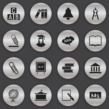16 düzenlenebilir mezuniyet simgeler kümesi. Blackboard, Üniversitesi, Notepaper ve daha fazlası gibi simgeler içerir. Web, mobil, UI ve Infographic tasarımı için kullanılabilir.
