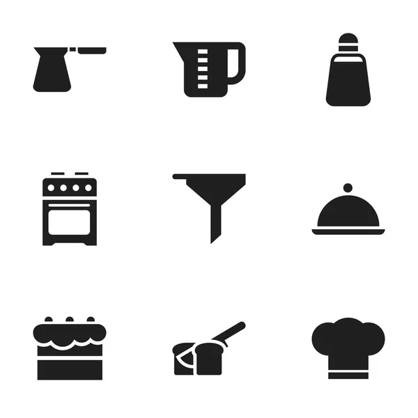 Set Of 9 Editable Food Icons. Includes Symbols Such As Cook Cap, Bakery, Coffee Pot And More. Can Be Used For Web, Mobile, UI And Infographic Design. — Stock Vector