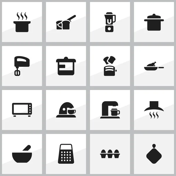 Conjunto de 16 iconos de cocina editables. Incluye símbolos tales como horno, fabricante de la bebida, Pot-Holder y más. Puede ser utilizado para el diseño de la tela, móvil, interfaz de usuario e infografía . — Archivo Imágenes Vectoriales