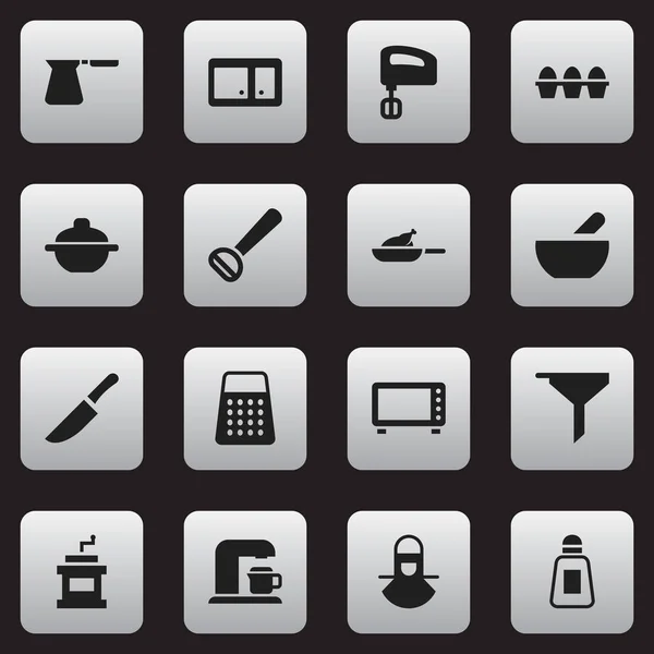 Набір з 16 редаговані їжі іконок. Включає в себе символи, такі як агітатор, Husker, Saltshaker і багато іншого. Може використовуватися для веб, мобільні, призначеного для користувача інтерфейсу і інфографіки дизайн. — стоковий вектор