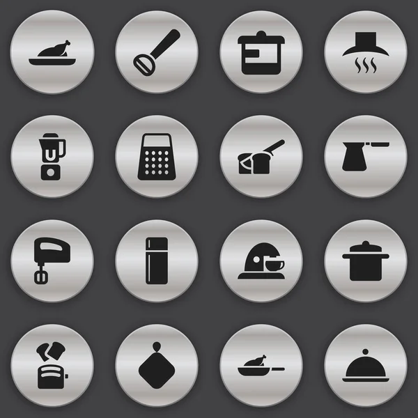 Ensemble de 16 icônes de cuisson modifiables. Comprend des symboles tels que Husker, broyeur, porte-pot et plus encore. Peut être utilisé pour le Web, mobile, interface utilisateur et infographie . — Image vectorielle