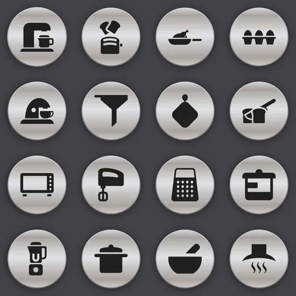 Conjunto de 16 iconos de cocina editables. Incluye símbolos como utensilios de cocina, utensilios, fabricante de bebidas y más. Puede ser utilizado para el diseño de la tela, móvil, interfaz de usuario e infografía . — Vector de stock