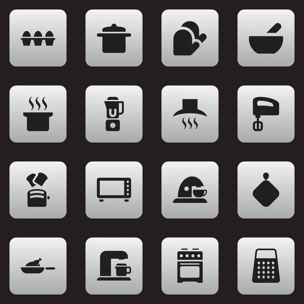 Set of 16 Editable Meal Icons. Termasuk Symbols Such As Cookware, Grill, Soup Pot And More. Dapat Digunakan Untuk Web, Mobile, UI Dan Desain Infografis . - Stok Vektor